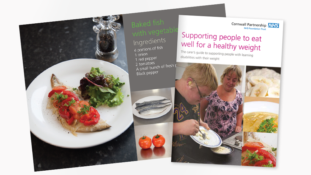 Supporting people to eat well booklet cover and spread.